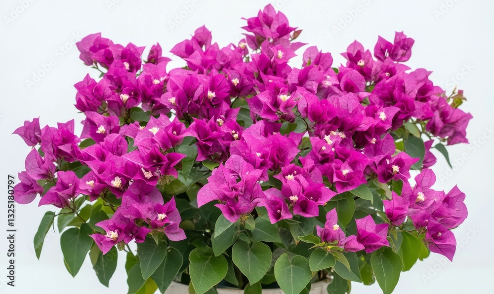 Fototapeta premium Vibrant pink and purple bougainvillea flowers blooming on a white background, pink flowers, purple flowers