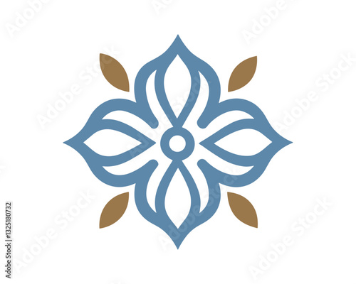 Blue Islamic Flower Icon with Brown Leaves Design