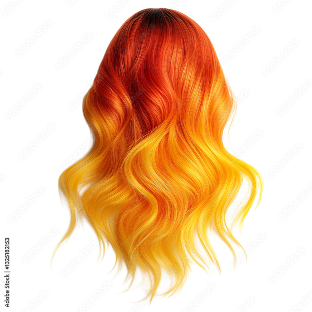 Woman with Long Hair in Yellow and Orange Ombre Isolated on Transparent Background Woman with Long Hair in Yellow and Orange Ombre Isolated on Transparent Background