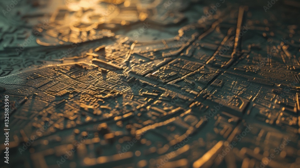 Naklejka premium Golden Textured Map of City Streets and Layout