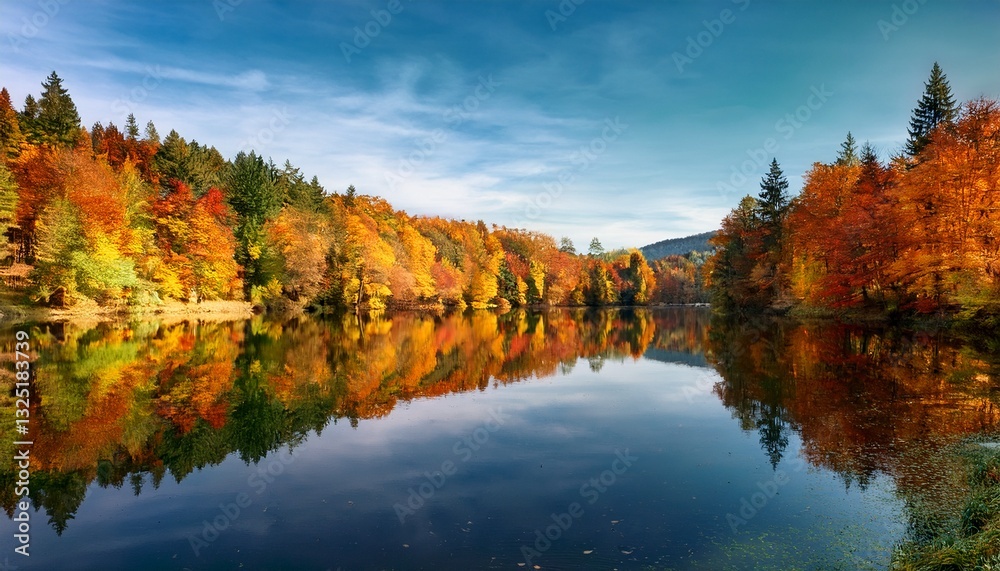 vibrant autumn colors reflected in a peaceful lake surrounded by a serene forest landscape vibrant autumn colors reflected in a peaceful lake surrounded by a serene forest landscape