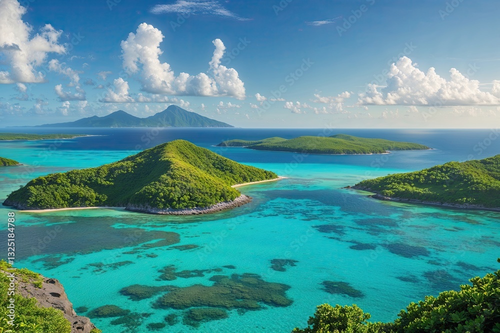 Fototapeta premium Tranquil Caribbean Island Scenery with Crystal Clear Waters and Stunning Bay View