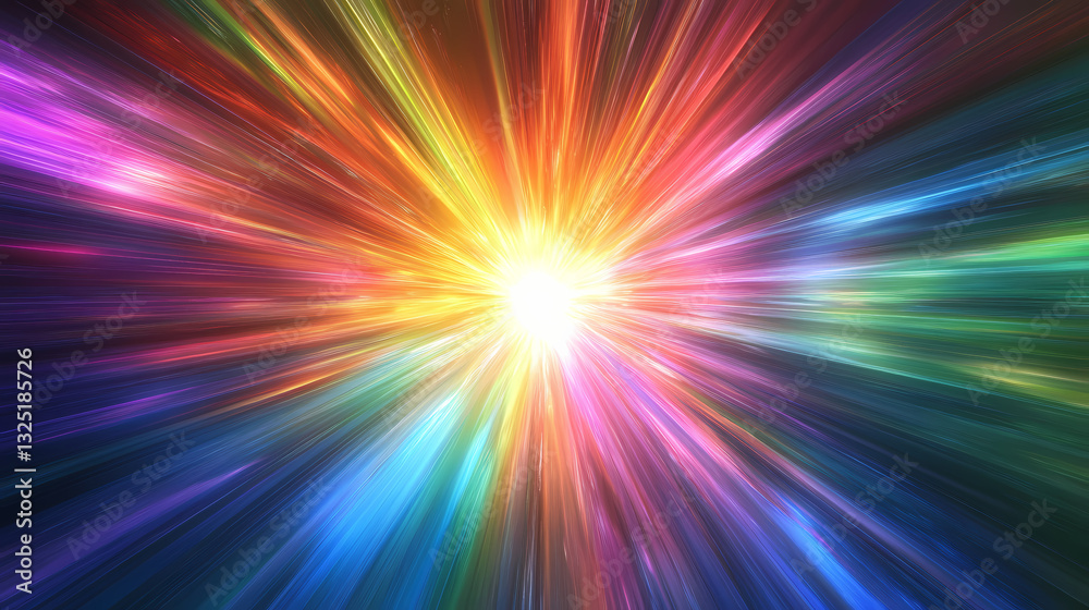 Stunning light rays emanate from a central focus highlighting a dazzling spectrum of colors. Sonic Glow. Illustration Stunning light rays emanate from a central focus highlighting a dazzling spectrum of colors. Sonic Glow. Illustration