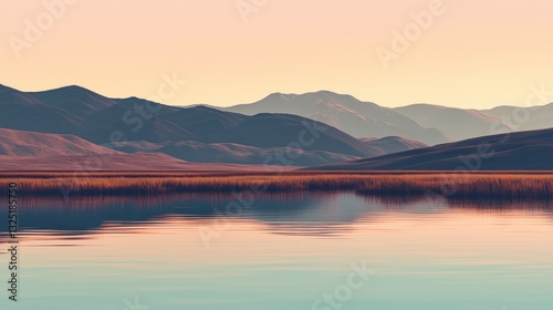 Serene mountain lake sunset reflection.