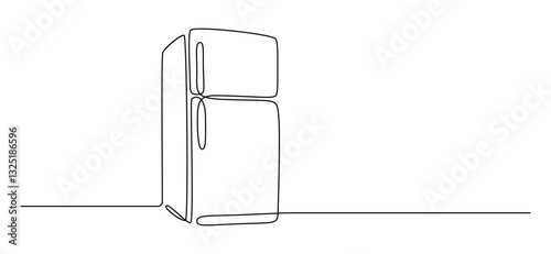 Fridge in one continuous line drawing. Closed refrigerator and freezer in simple linear style. Editable stroke. Doodle vector illustration