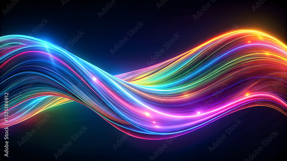 Naklejka premium Vibrant neon curved waves with holographic iridescent colors