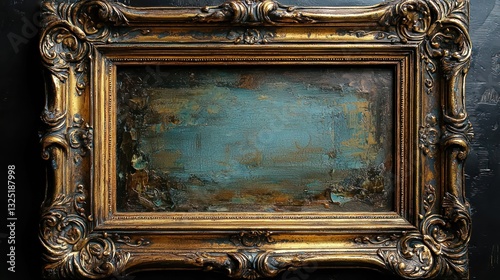 Elaborate gilded frame with abstract ocean-themed oil painting canvas