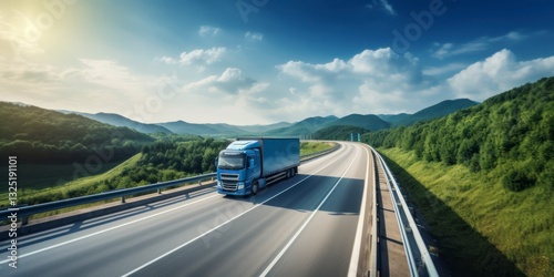 Truck driving on the highway in the mountains. Transportation and logistics concept.