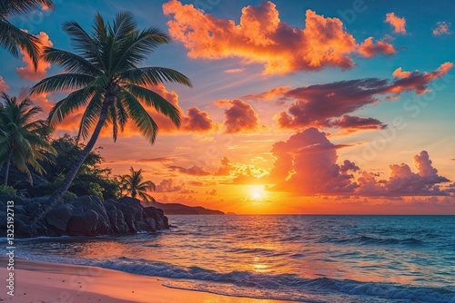 Tropical Island Sunset Background for Summer Travel and Relaxation vibes