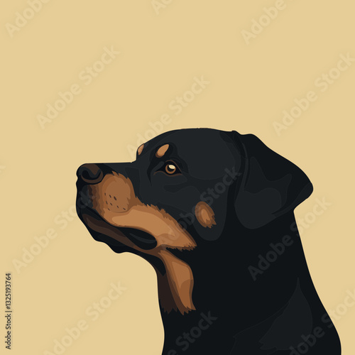Profile of a Rottweiler Dog Illustrated with Warm Tones on a Neutral Background
