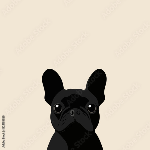 Illustration of a black French Bulldog with a minimalist background