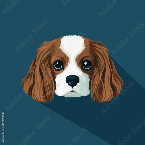 Cute Cavalier King Charles Spaniel dog head illustration with expressive eyes on a teal background