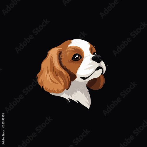 Illustration of a Cavalier King Charles Spaniel's Head on Black Background