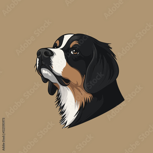 Portrait of a Bernese Mountain Dog Illustration with Rich Black and Tan Colors on a Neutral Background