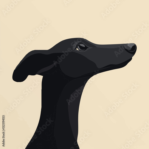 Stylized black dog silhouette against a soft, muted background in vector format