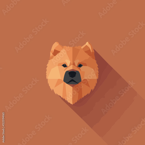 Geometric vector illustration of a Chow Chow dog's head in warm tones with shadow effects photo