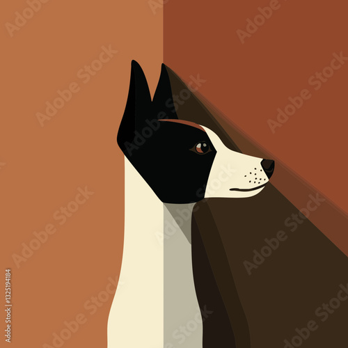 Stylized profile of a dog with a geometric background featuring warm brown tones photo