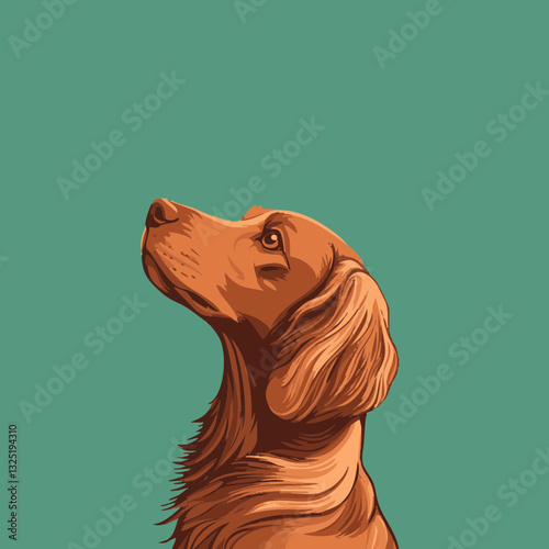 Golden retriever dog illustration with a thoughtful expression against a green background