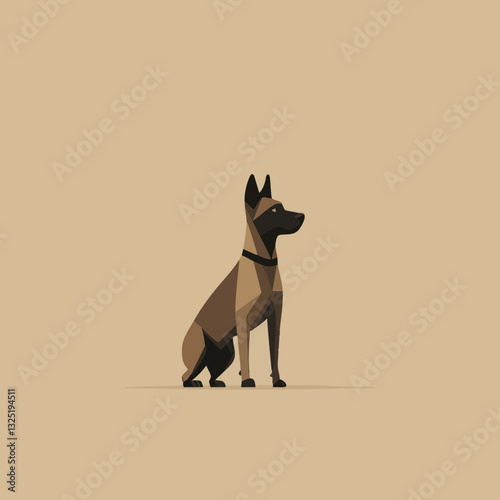 Stylisierte Vektorillustration eines belgischen Malinois-Hundes auf einem einfarbigen Hintergrund