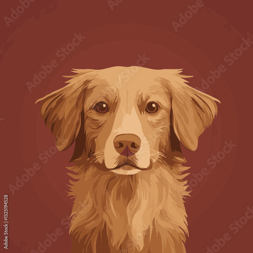 Goldener Retriever mit sanften Augen auf rotem Hintergrund im Vektor-Stil