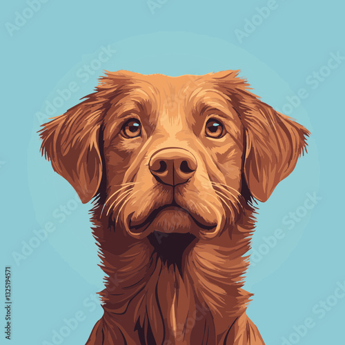 Brauner Hund mit ausdrucksvoller Miene vor blauem Hintergrund, im Vektor-Stil