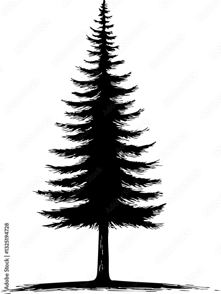 Schwarzer Baum mit ausgeprägt strukturierten Ästen auf weißem Hintergrund im Vektorstil