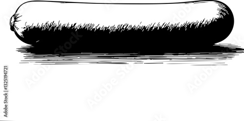 ein einfacher schwarzer Umriss einer Wurst auf weißem Hintergrund, minimalistische Vektorgrafik