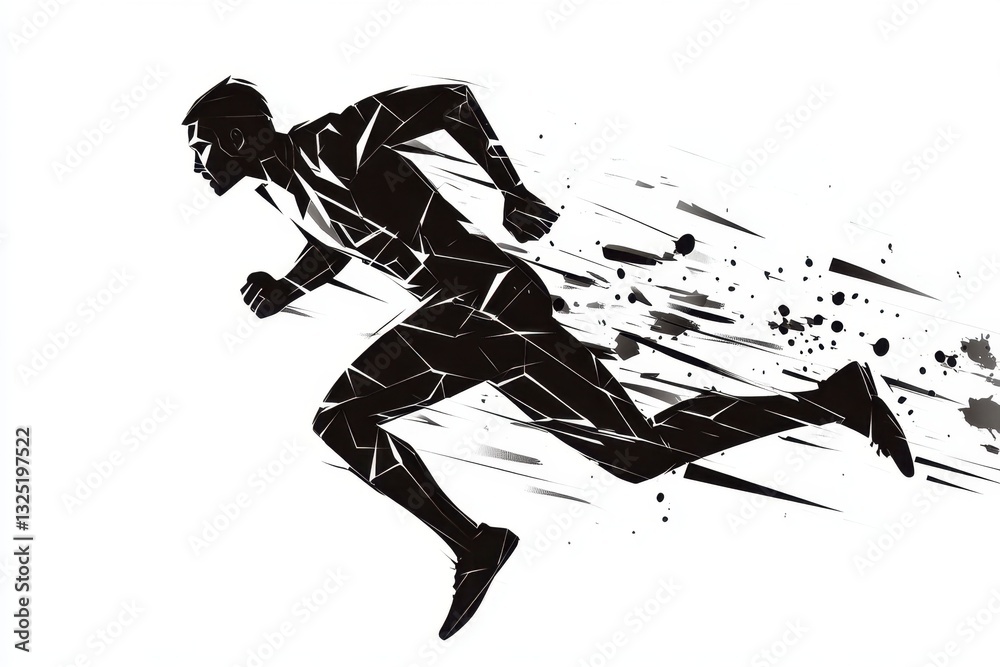 an athlete running, composed entirely from geometric shapes and lines in black color on a white background There is a motion blur to convey speed and movement Generative AI an athlete running, composed entirely from geometric shapes and lines in black color on a white background There is a motion blur to convey speed and movement Generative AI