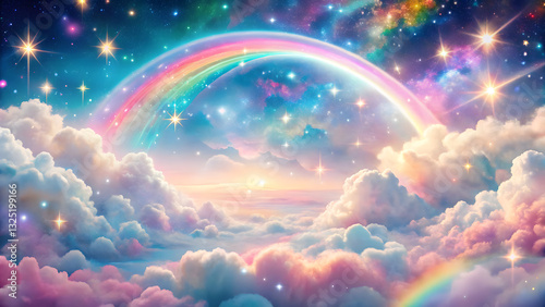 whimsical canvas painted with holographic rainbow and stars