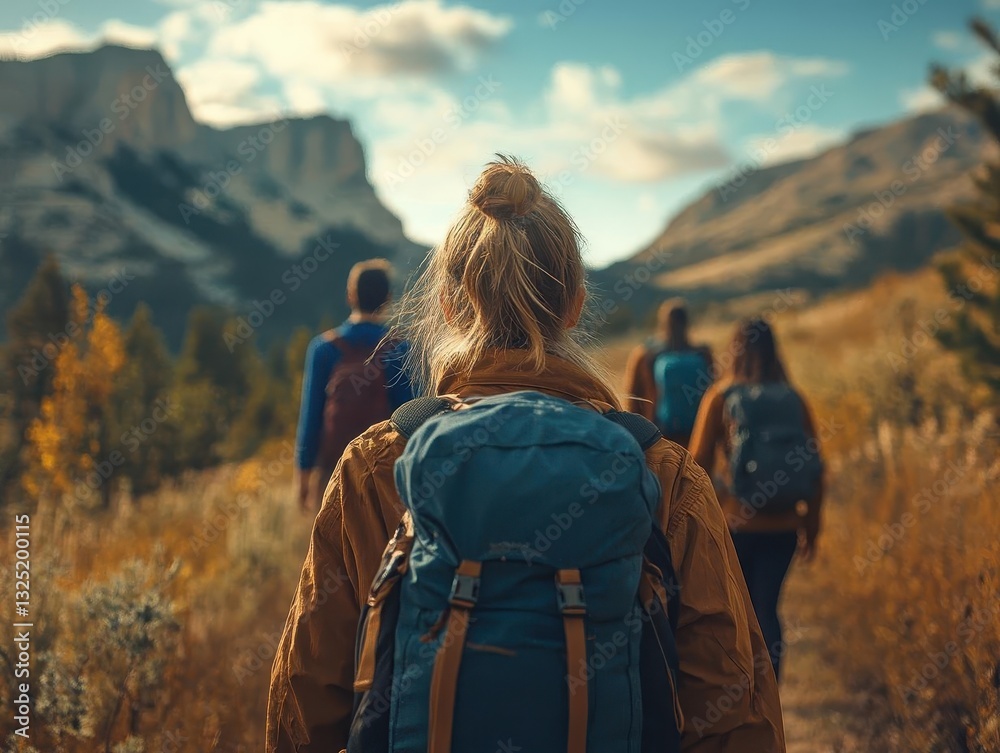 A group of friends taking a nature walk through a national park, Hiking, Educational and fun