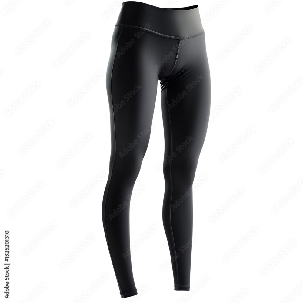 A Pair of Classic Black Leggings with High Waist Isolated on Transparent Background A Pair of Classic Black Leggings with High Waist Isolated on Transparent Background