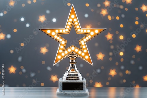 Illuminated Star Motif Trophy on Silver Background for Celebratory Events