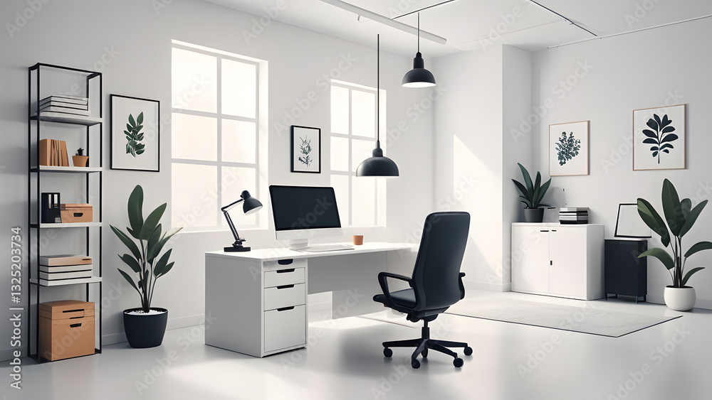 Fototapeta premium 小規模な事務所のオフィススペース、書斎