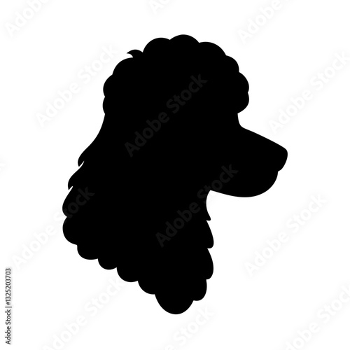 black silhouette of a poodle in profile, showing its distinct curly fur vector illustration