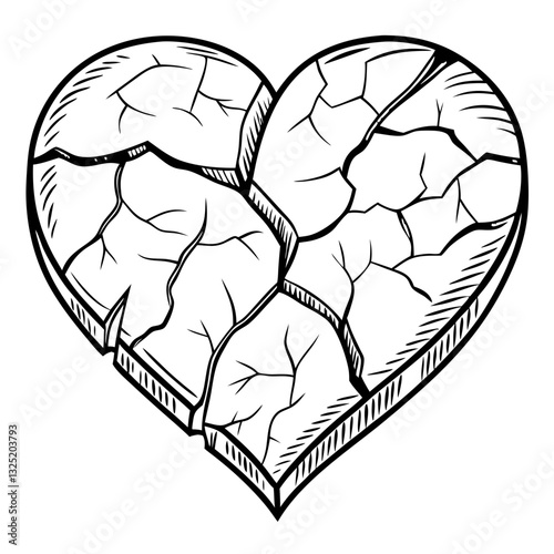 a black and white drawing of a broken heart, symbolizing heartbreak and emotional pain
