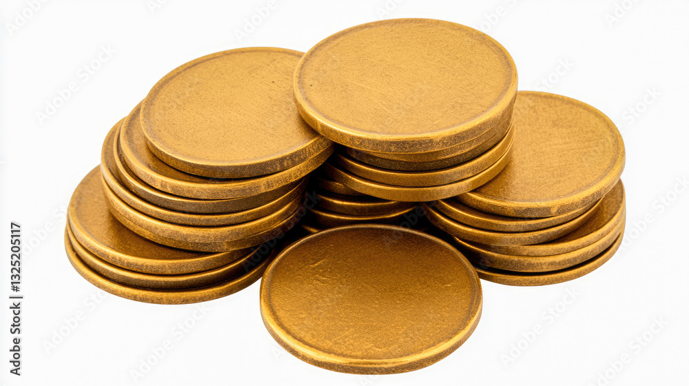 Stacked gold-colored tokens arranged in a circular formation on a plain background Generative AI Stacked gold-colored tokens arranged in a circular formation on a plain background Generative AI