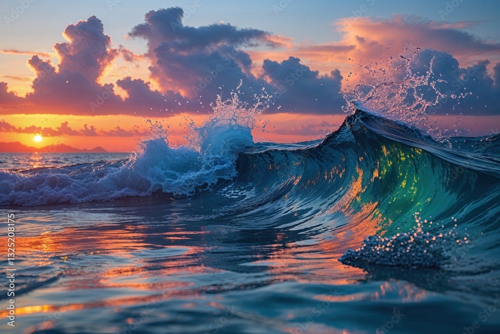 Fototapeta premium Stunning Marine Sunset Scene with Enchanting Waves and Vivid Reflections