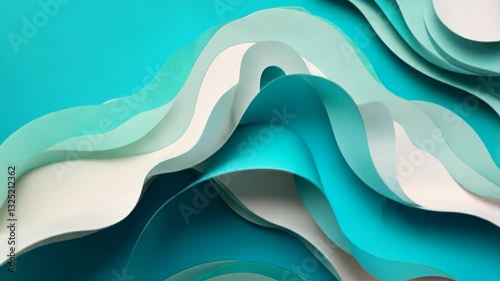 Abstract paper wave layers in vibrant teal gradient motion sequence