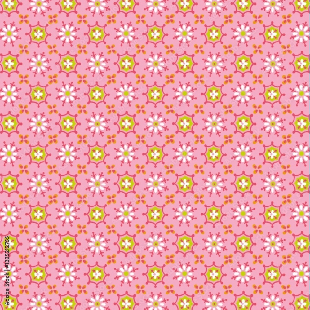 Floral geometric paper with daisy and ditsy seamless ornamental pattern fabric Floral geometric paper with daisy and ditsy seamless ornamental pattern fabric