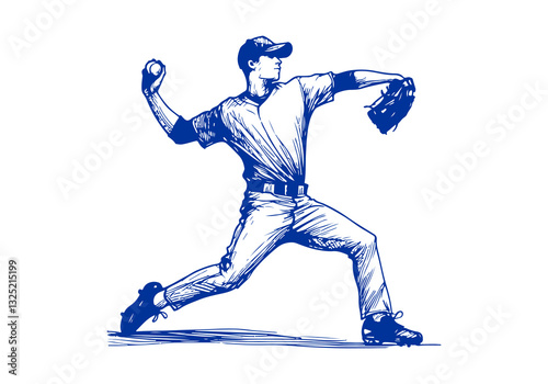 Baseball Player hand drawn sketch vector illustration
