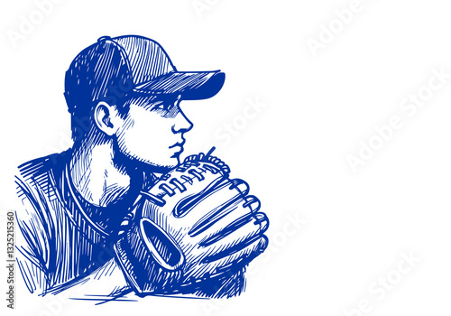 Baseball Player hand drawn sketch vector illustration