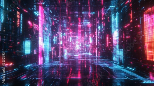 Pink And Blue Neon Glowing Digital City Tunnel