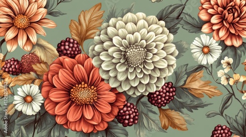 Autumnal Floral Design with Dahlias and Berries