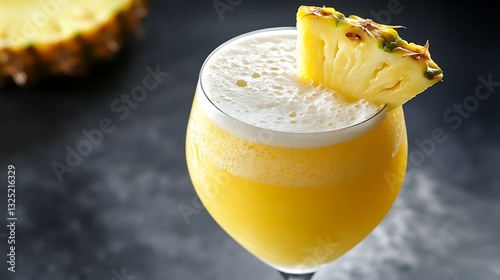 Refreshing Piña Colada Cocktail with Pineapple Garnish / パイナップルを添えた爽やかなピニャ・コラーダカクテル