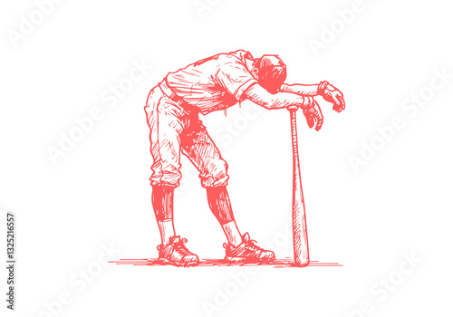 Baseball Player hand drawn sketch vector illustration