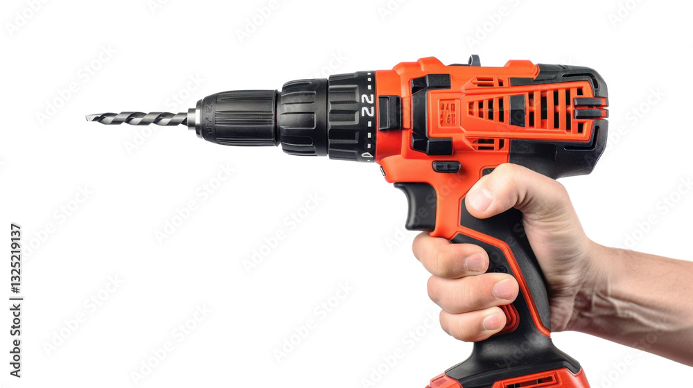 Construction worker holding cordless drill with transparent background Construction worker holding cordless drill with transparent background