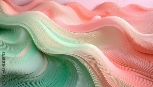 gentle pastel waves in pink peach and green create a soothing and calming atmosphere the fluid shapes and soft gradients evoke a sense of tranquility and elegance