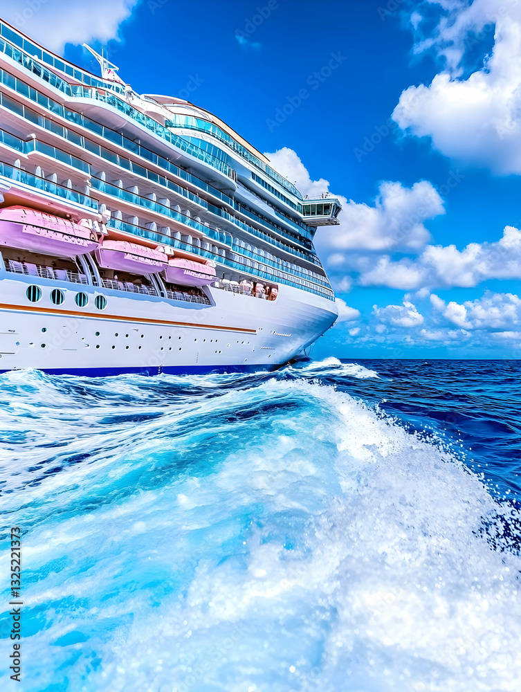 Naklejka premium Luxurious cruise ship sailing on turquoise ocean