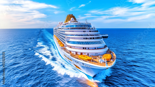 Luxurious cruise ship sailing on the open ocean