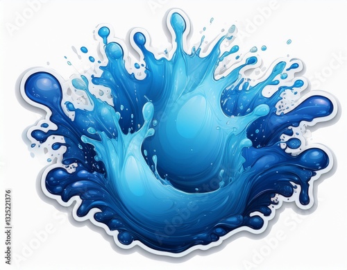 splatter of water blob blue flow leak flowing splash of fluid and drip melt circle drop liquid shape of paint or stain simple sticker border